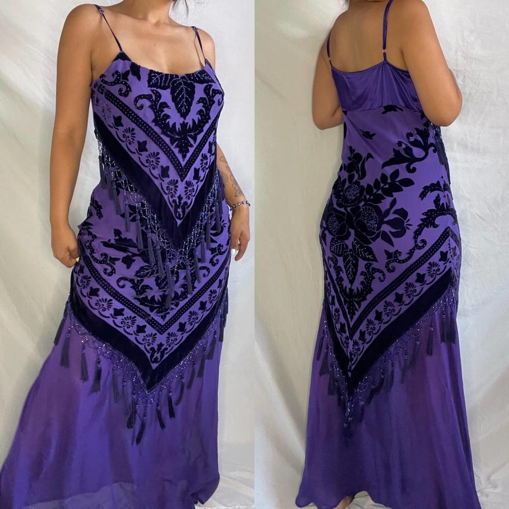 Beautiful vintage purple beaded fringe maxi dress - Picture 2 of 4